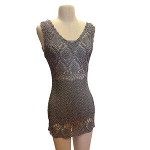 V Cristina Womens Crocheted Lace Sleeveless Tunic Top Gray M Y2K